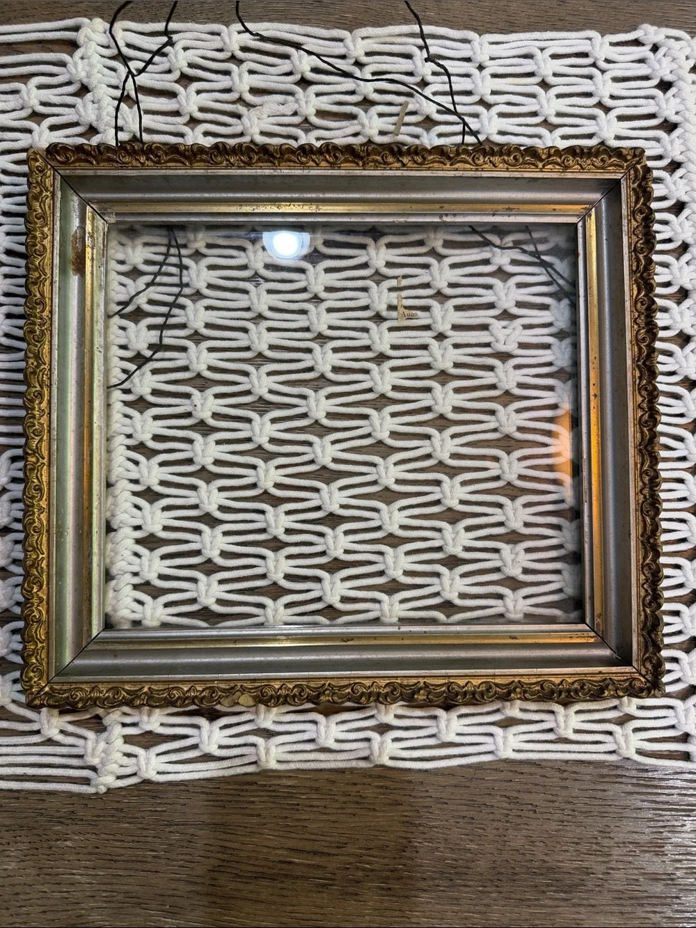 Ornate Dual-Accent Wooden Carved Picture Frame in Gold and Silver with glass